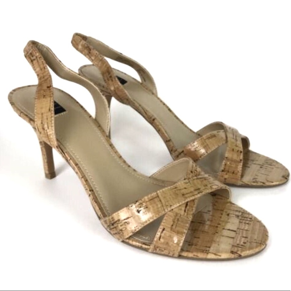 GILI 9 M Cork Loren Sling Back Mid Heel Pumps